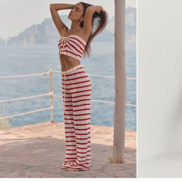 4th & reckless : Red And White Striped Knitted Top & Trouser- Lior